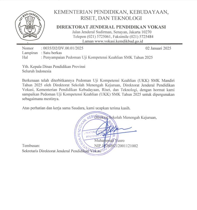 Pedoman dan Instrumen UKK SMK Tahun 2025